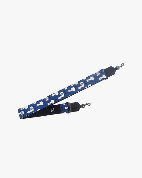 cute blue llama banjo strap with leather ends and hook, also can be used as purse guitar strap-1