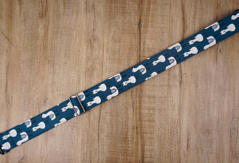 blue llama funny guitar strap with leather ends-4