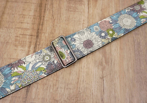 art blue sunflower guitar strap for girls with leather ends-4