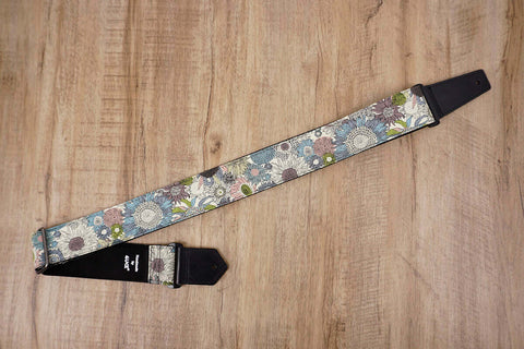art blue sunflower guitar strap for girls with leather ends-6