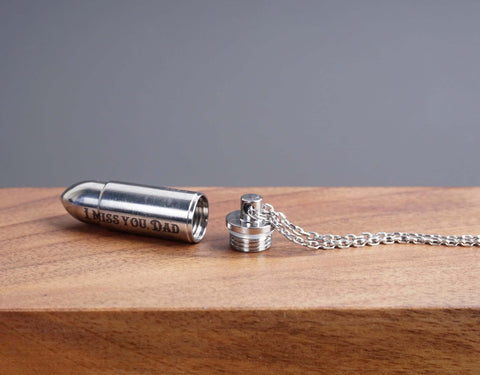 Personalized Bullet Titanium Cremation Urn Necklace - Waterproof Memorial Jewelry for Ashes-3