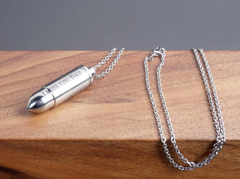 Personalized Bullet Titanium Cremation Urn Necklace - Waterproof Memorial Jewelry for Ashes-5