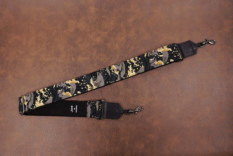 brown wave fabric banjo strap with leather ends and hook, can also be used as purse guitar strap-2