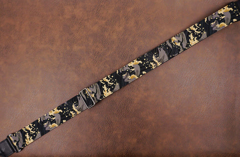 vintage brown wave fabric banjo strap with leather ends and hook, can also be used as purse guitar strap-5
