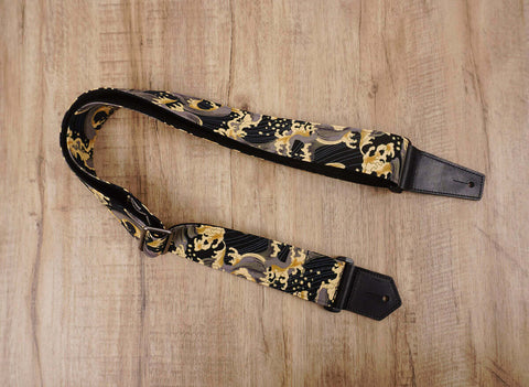 brown wave guitar strap with leather ends-3
