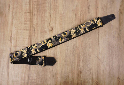 brown wave guitar strap with leather ends-2