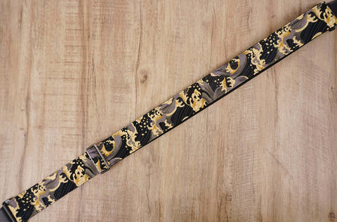 brown wave guitar strap with leather ends-4