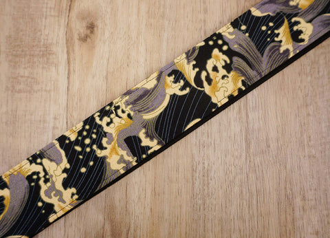 brown wave guitar strap with leather ends-5