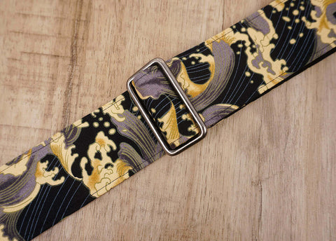 brown wave guitar strap with leather ends-6