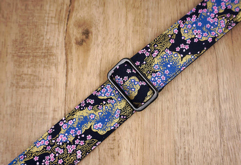 cherry blossom ukulele shoulder strap with leather ends-3