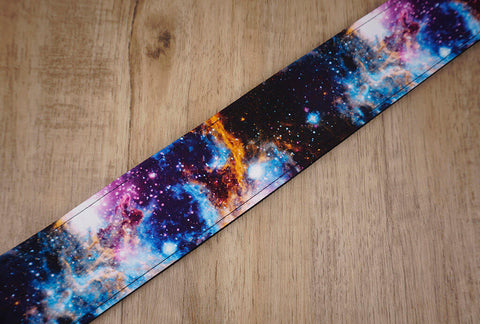 personalized fancy galaxy guitar strap with leather ends -5