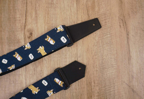 funny Corgi dog cute guitar strap with leather ends -7
