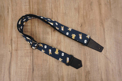 funny Corgi dog cute guitar strap with leather ends -2