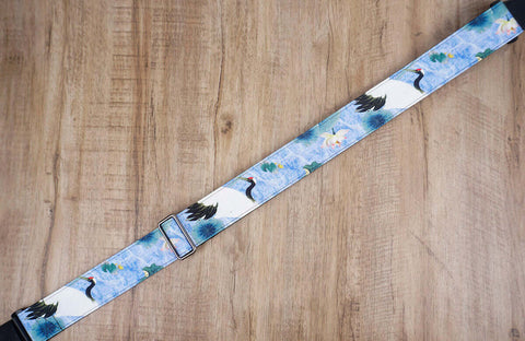 crane and lotus guitar strap with leather ends-4