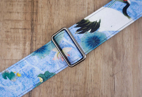 crane and lotus guitar strap with leather ends-6