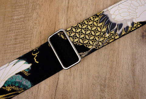 fly crane guitar strap on black with leather ends-6