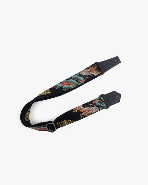 Chinese dragon guitar strap with leather ends-1