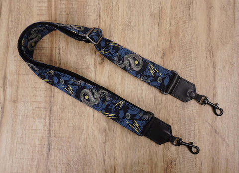 lightning dragon banjo strap with leather ends and hook, can also be used as purse guitar strap-2