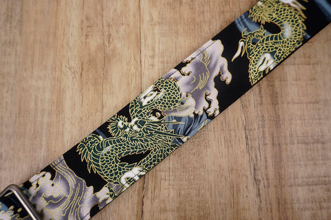 Chinese Dragon Guitar Strap with leather ends-5