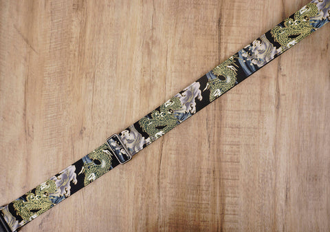 Chinese Dragon Guitar Strap with leather ends-6