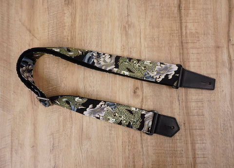 Chinese Dragon Guitar Strap with leather ends-3