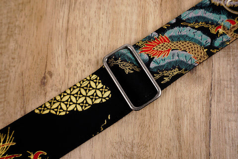 Chinese dragon guitar strap with leather ends-7