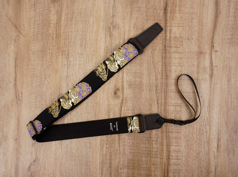 Gold dragon ukulele strap with leather ends-4