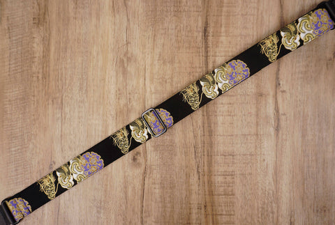 Gold dragon ukulele strap with leather ends-6