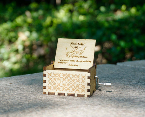 Custom Can't Help Falling In Love Hand Crank Wooden Music Box
