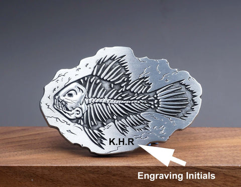 Personalized Fish BELT BUCKLE with Initials engraved, Custom monogram Belt Buckle for him, Groomsman, Cowboy-5