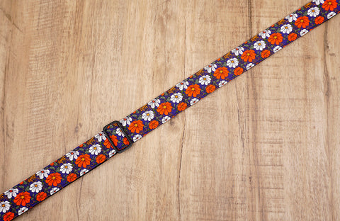 red flowers floral ukulele shoulder strap with leather ends-4