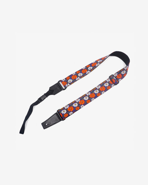 red flowers floral ukulele shoulder strap with leather ends-1