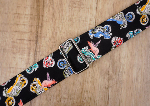 fly pig with motorcycle guitar strap with leather ends-6