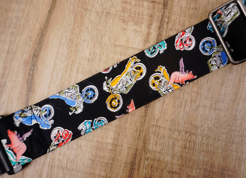 fly pig with motorcycle guitar strap with leather ends-7
