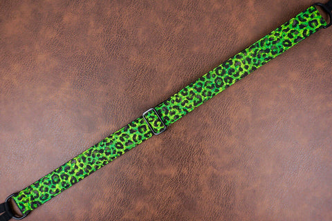 Green leopard print clip on ukulele hook strap, no drill, no button-4