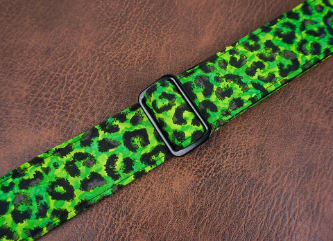 Green leopard print clip on ukulele hook strap, no drill, no button-5