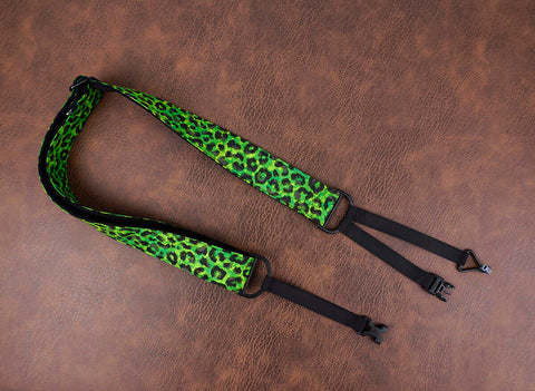 Green leopard print clip on ukulele hook strap, no drill, no button-3