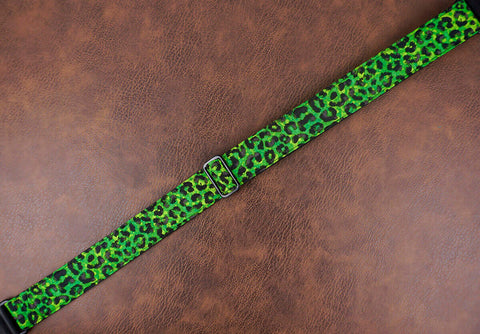 Green leopard print ukulele shoulder strap with leather ends-4