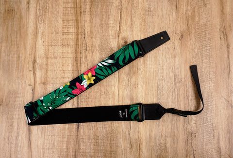 Hawaiian leaf and flower ukulele shoulder strap with leather ends-4