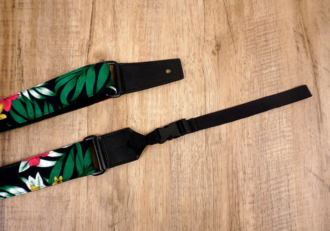 Hawaiian leaf and flower ukulele shoulder strap with leather ends-7