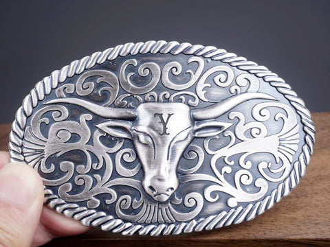 Long Horns Silver Plated Belt Buckle