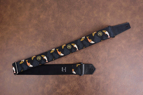 Jump koi fish guitar strap with leather ends-3