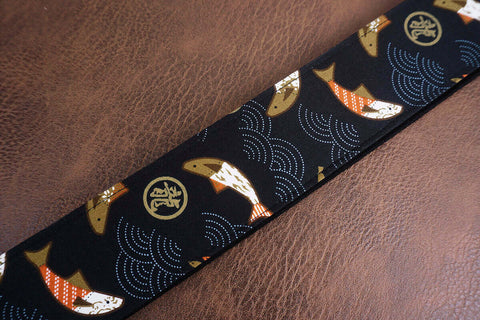 Jump koi fish guitar strap with leather ends-6