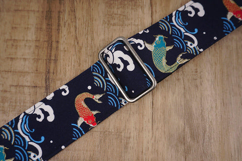 koi fish guitar strap with leather end-5