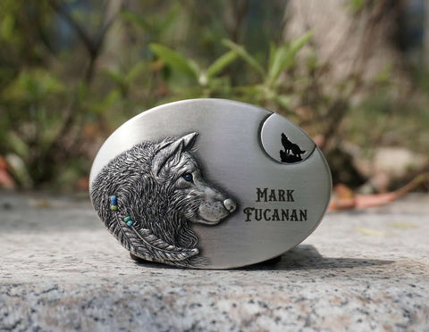 Personalized Engraved Western Wolf Belt Buckle-1