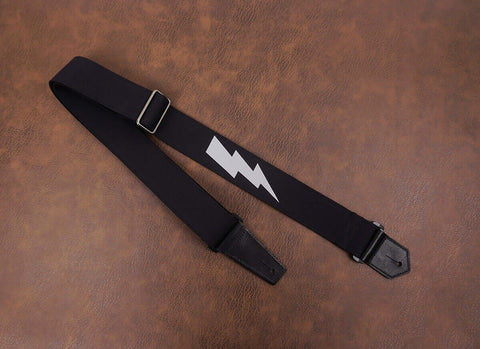lightning reflective guitar strap with leather ends-2