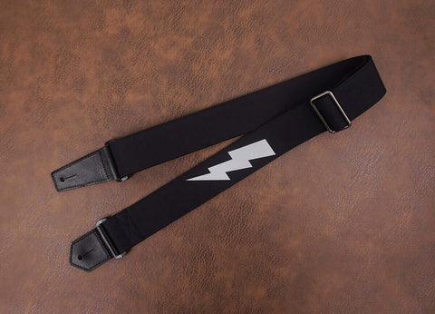 lightning reflective guitar strap with leather ends-5
