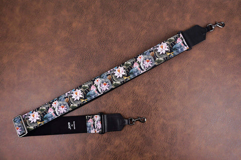 lotus banjo strap with leather ends and hook, also can be used as purse guitar strap-2