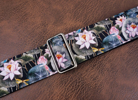 lotus banjo strap with leather ends and hook, also can be used as purse guitar strap-5