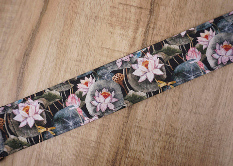 Lotus flower guitar strap with leather ends-4